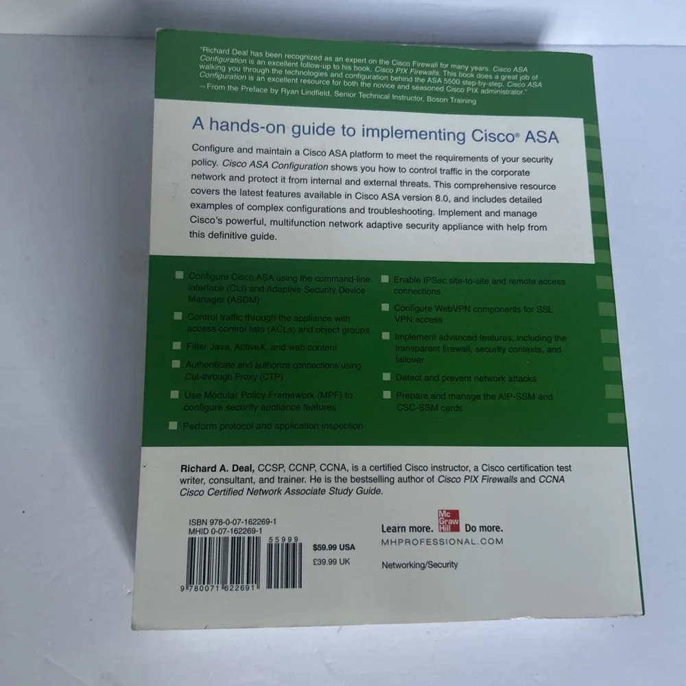 Cisco ASA Configuration Richard Deal 2009 Trade Paperback Good